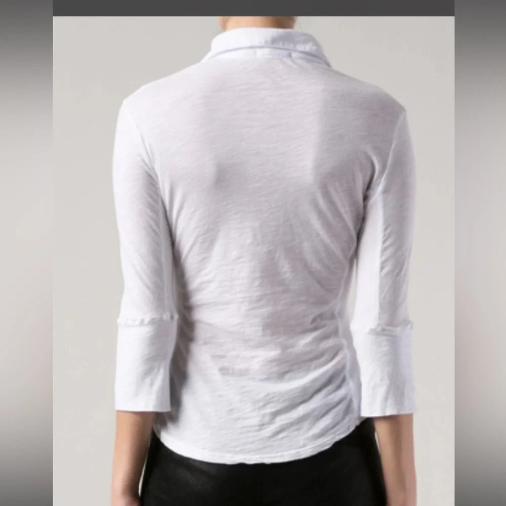 NWT $185 James Perse White Button-Down Shirt Sheer Slub Side Panel Blouse Size 3 - Picture 2 of 12